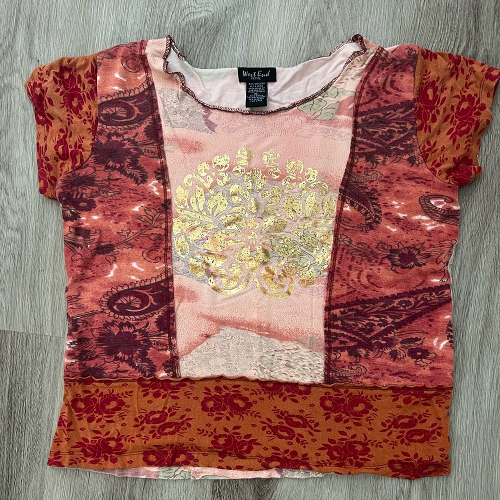 West End Petite Large Boho Patchwork Cottagecore Floral Paisley Top